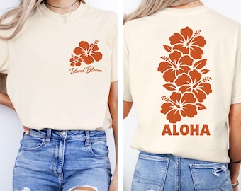 Island Bloom Aloha T-Shirt: Vintage Washed Comfort Colors Tropical Hibiscus Tee