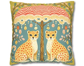 Leopard Folk Art Kissenbezug, wunderliches Boho Deko Kissen