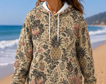 Vintage botanische trui hoodie, op William Morris geïnspireerde hoodie, sweater bloemen ananas, hoodie cottagecore, Victoriaanse hoodie met bloemen