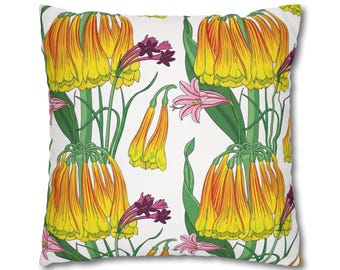 Cojín decorativo floral botánico amarillo, cojín de acento de jardín llamativo