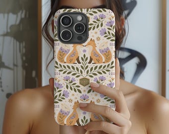 Fox bloementelefoonhoesje, Cottagecore Woodland Botanical Cover, iPhone Samsung Nature