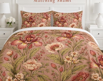 Funda nórdica con estampado botánico vintage, juego de ropa de cama Cottagecore Blush Rose tamaño Queen/King