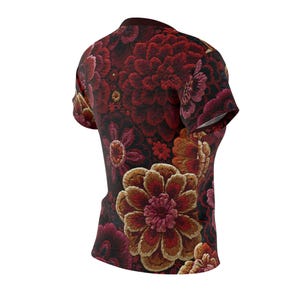 Women's Vintage Botanical Floral Print T-Shirt, Dark Garden Crew Neck Tee image 5