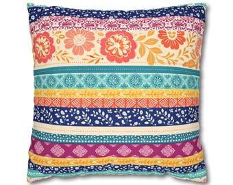 Cojín decorativo de rayas estilo boho, cojín floral colorido, decoración ecléctica para el hogar estilo cottagecore.
