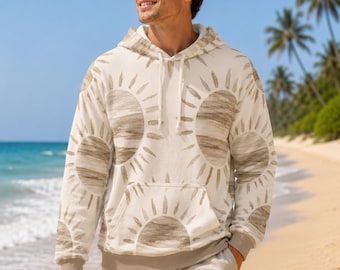 Neutral Boho Sun Hoodie, Beige Celestial Pullover, Minimalist Sun Sweatshirt