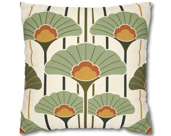 Art Deco Floral Pillow Cover: Sage Green Botanical Cushion, Mid Century Modern Home Decor
