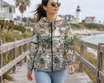 Coastal Grandmillennial windjack, nautische tuinprint, Seaside Sailing Cottagecore