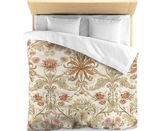 Art Nouveau Botanical Duvet Cover, William Morris Inspired Floral Bedding, Cottagecore Linen Garden