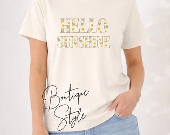 Hello Sunshine Floral Lettering T-Shirt, Women’s Maple Tee, Summer Style