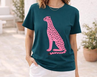 Maximalist Pink Cheetah Graphic Tee: Bold Floral Statement Top