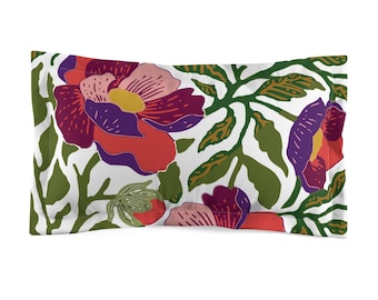 Modern Floral Pillow Sham: Bold Botanical Design, Boho Bedding, Polyester Microfiber