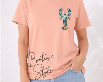 Coastal Lobster Graphic Tee, Women's Ocean Beach Vacation Shirt