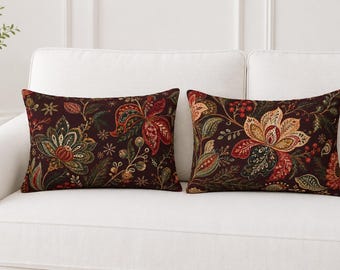 Dark Floral Botanical Pillow Sham, Vintage Tapestry Cottage Decor Bedding