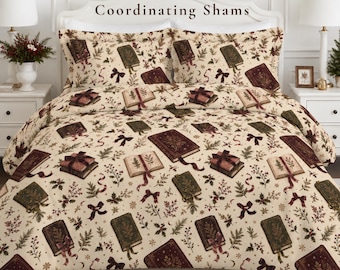 Christmas Book Bedding, Vintage Literary Holiday Duvet Cover, Pillow Sham