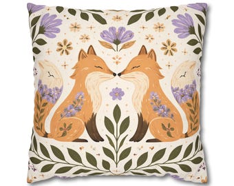 Cottagecore Fox Floral Outdoor Pillow – Woodland Boho Garden Cushion