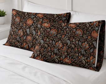 Dark Botanical Floral Lumbar Pillow, Vintage Bedding Collection, Maximalist Style