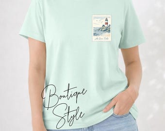 Lighthouse Graphic Tee Women, Coastal Maple Tee, Beach Shirt for Women, Nautical Aesthetic Shirt, Vintage Coastal T Shirt, Soft Boutique Tee