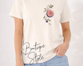 Minimalist Fig Botanical T-Shirt, Women’s Maple Tee, Mediterranean, Feminine Graphic Top
