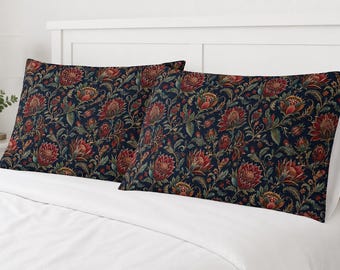Dark Floral Botanical Pillowcase, Moody Vintage Tapestry Bedding Collection