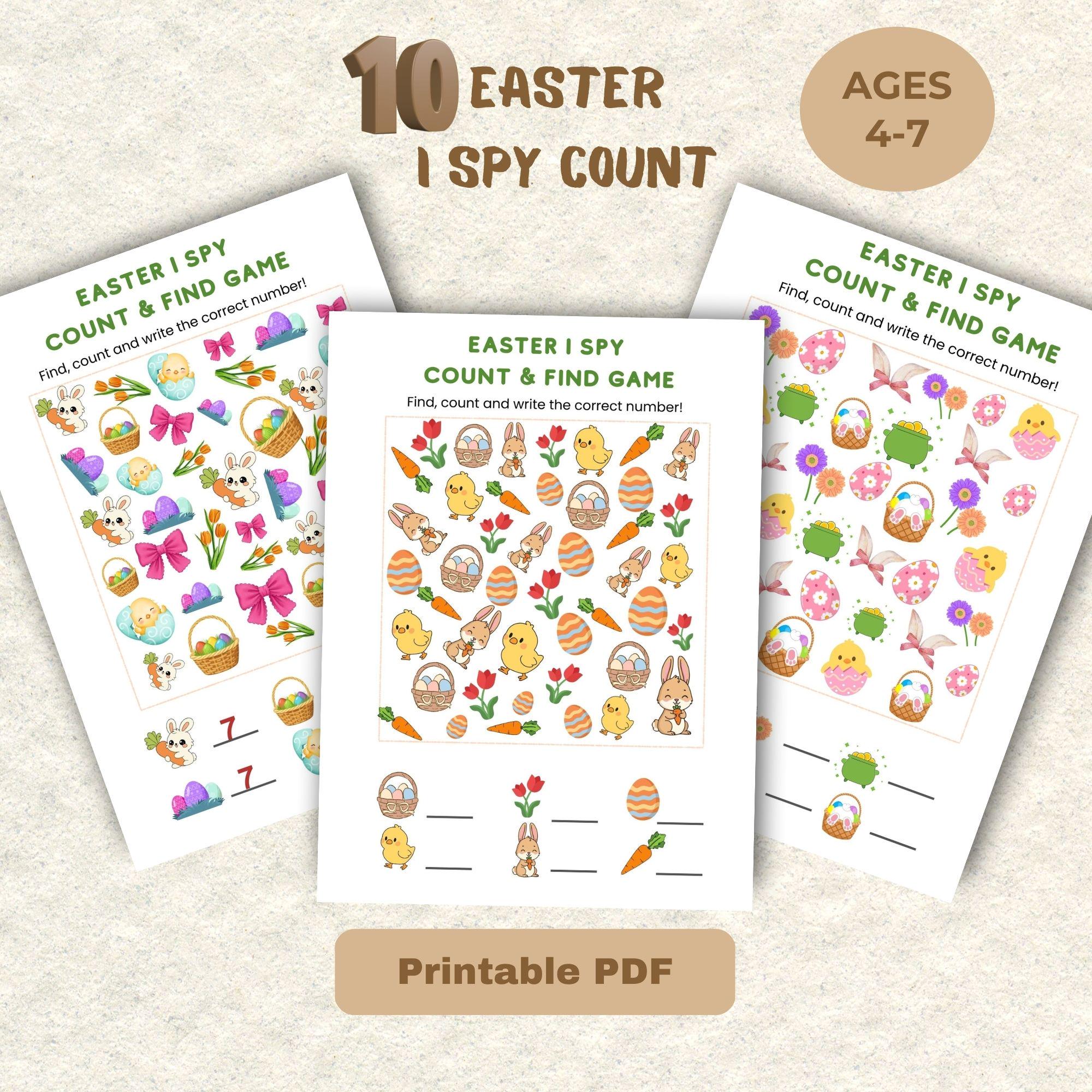 Easter I Spy Printable for Kids Ages 4-7, 10 Page Spring Counting ...