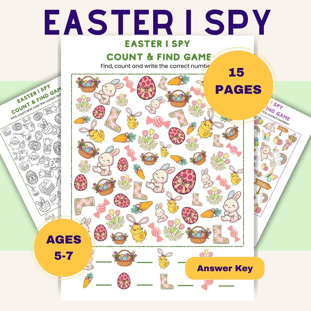 Spring Easter I Spy Printable Bundle, 20 Pages Kids Activity Pack, Find ...