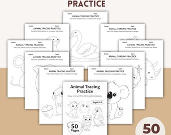 Animal Tracing Practice Worksheets for Kids Ages 4-5 | Easy to Hard Pre-Writing | 50 Pages Printable PDF