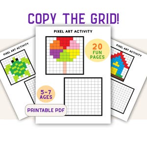 Spring Pixel Art Activity Printable, Kids Grid Drawing Worksheet, Preschool Kindergarten Homeschool, Screen Free Busy Book PDF A4 US Letter