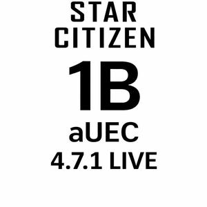 Peut inclure: Fond blanc avec les mots "STAR CITIZEN" en lettres noires grasses. En dessous, le texte indique "1B aUEC 4.7.1 LIVE" en noir. L'image est un visuel promotionnel pour le jeu Star Citizen.