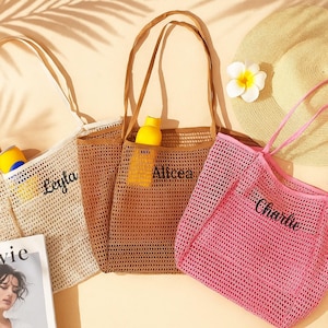 Personalized Beach Tote Bag,Custom Name Woven Bag,Summer Vacation Bag,Custom Girls Trip Bag,Bridesmaid Beach Tote Bags,Gifts for Her