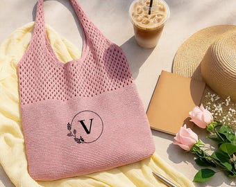 Crochet Bag,Personalized Crochet Beach Tote Bag,Beach Tote Bag,Custom Embroidered Summer Bag,Gift for Women,Summer Bag,Vacation Travel Tote