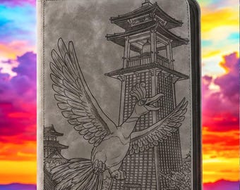 Ho-Oh Flying laser engraved card binder, 9 pocket standard binder size, Pokémon binder made to order