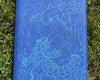 Pokémon Groudon and Kyogre laser engraved card binder, 9 pocket standard binder size