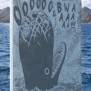 May include: A light blue book cover featuring a large, stylized whale illustration with open mouth and the text "BWA AAA AA!!!". The cover is set against a backdrop of ocean and mountains.