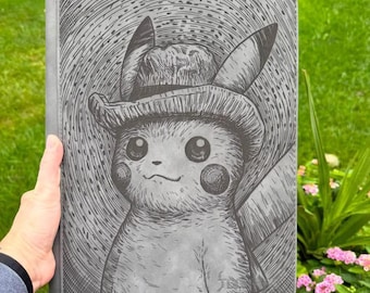 Pikachu Van Gogh laser engraved card binder, 9 pocket standard binder size, Pokemon binder made to order