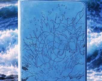 Gyarados Pokémon laser engraved card binder, made to order, standard size, Pokémon Gift For Collectors