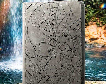 Greninja (fighting scene) laser engraved card binder, 9 pocket standard binder size, Pokémon binder made to order