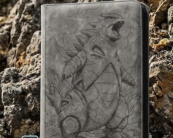 Tyranitar laser engraved card binder, 9 pocket standard binder size, Pokemon binder made to order