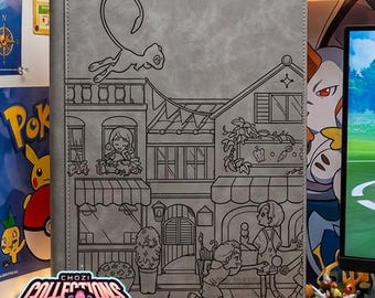 Mew Promo laser engraved card binder, 9 pocket standard binder size, Pokémon binder made to order