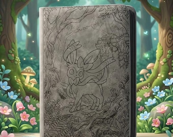 Sylveon (in forest) laser engraved card binder, 9 pocket standard binder size, Pokémon binder made to order