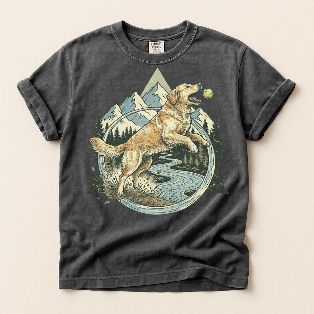 Golden Retriever in the Mountains PNG | Sublimation Puppy Art | Vintage ...
