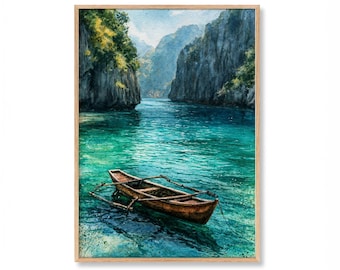 El Nido Watercolor Print | Palawan Lagoon Turquoise Water Wall Art | Philippines Travel Decor