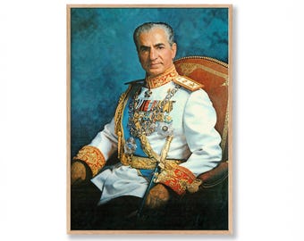 Sjah Mohammed Reza Pahlavi troonportret | Perzische koninklijke kunst | Print militair uniform uit de Pahlavi-dynastie | Muurdecoratie Iraans erfgoed