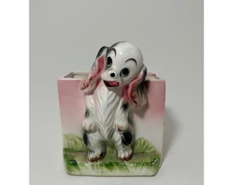 Vintage Keramik Welpen Hund Planter Pink Ombre Kitsch Spaniel Figur Japan
