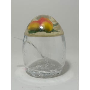 Vintage Acrylic Peach Jam Honey Pot Jar with Lid and Spoon Retro Kitsch Decor