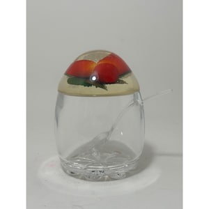 Vintage Clear lucite Acrylic Strawberry Jam Pot Bowl with Lid and Spoon 4.5in