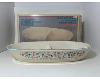 Vintage Country Geese Microwave Divided Baker Stoneware Oval Serving Dish 13.5"
