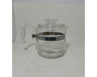 Pyrex Flameware 4 Cup Glas-Teekanne 7754 Vintage Herd-Teekessel mit Deckel