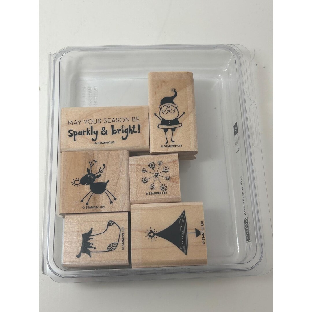Stampin up Sparkly & Bright Wood Mount Rubber Stamp Set Christmas ...