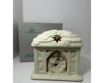 Partylite O Holy Night Krippe Stabiler Bisquit Porzellan Teelichthalter P0108