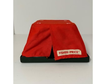 Vintage Fischer-Price Roter Stoff Zelt Spielset Zubehör Grüne Basis 1970er Jahre